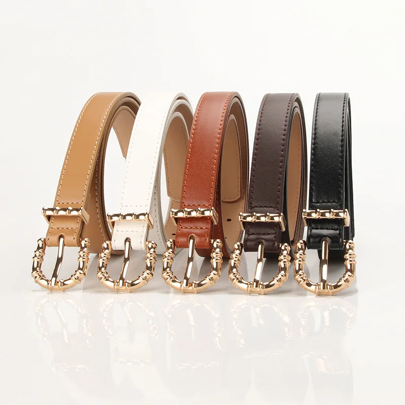 

New Slub Alloy Pin Buckle Casual Pu Leather Thin Belt Fashion Trendy Solid Color Jean Waist Belts for Women Clothing Accessories