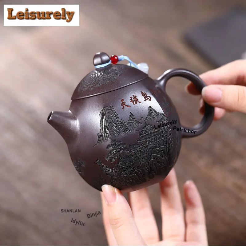 230ml Handmade Yixing Purple Clay Teapots Handmade Hexagonal Pot Raw Ore Dragon's Blood Sand Kettle Chinese Zisha Tea Set Craft