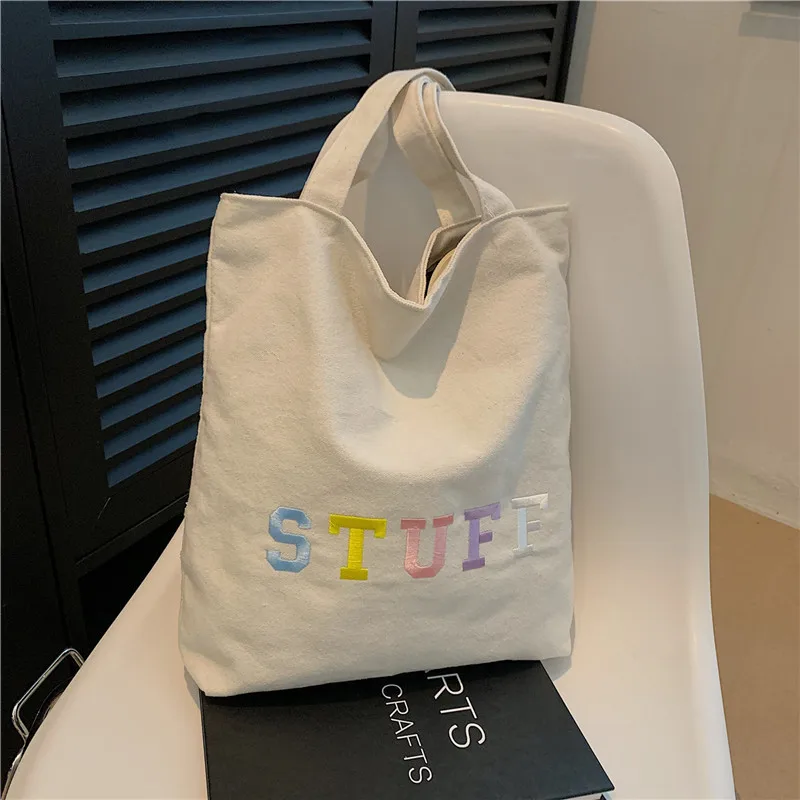 Popular Canvas Shoulder Bag Women's New Korean Fashion Large Capacity Tote Shoulder Bag Casual Simple Luxury Brand Shoulder Bag