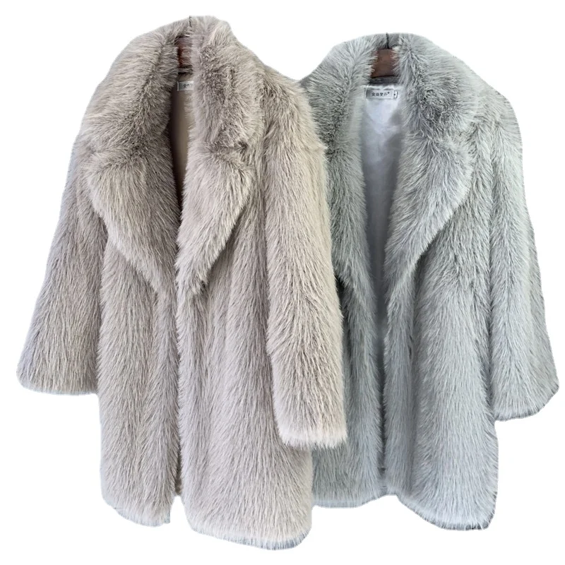 

Imitation Toka Women's Imitation Fur Medium Long Suit Collar Loose Winter Women's Faux Fur Coat