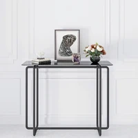 Single Layer Tempered Glass Porch Table - Black Leg Rectangular Console Table - Double Tempered Glass Tea Table 1