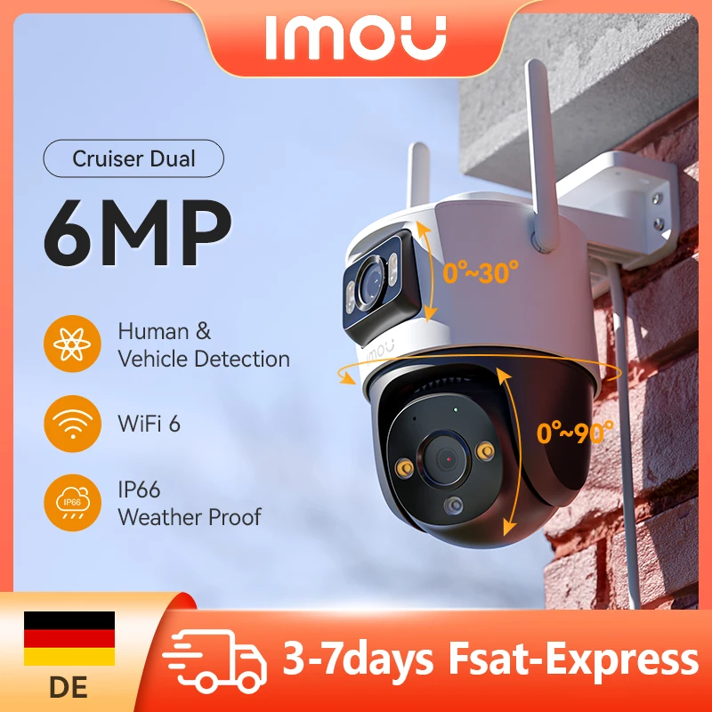 IMOU Cruiser Dual Lens 6MP PT Kamera AI Fahrzeug Erkennung Smart Farbe Nachtsicht Home Security Überwachung Außen Kamera