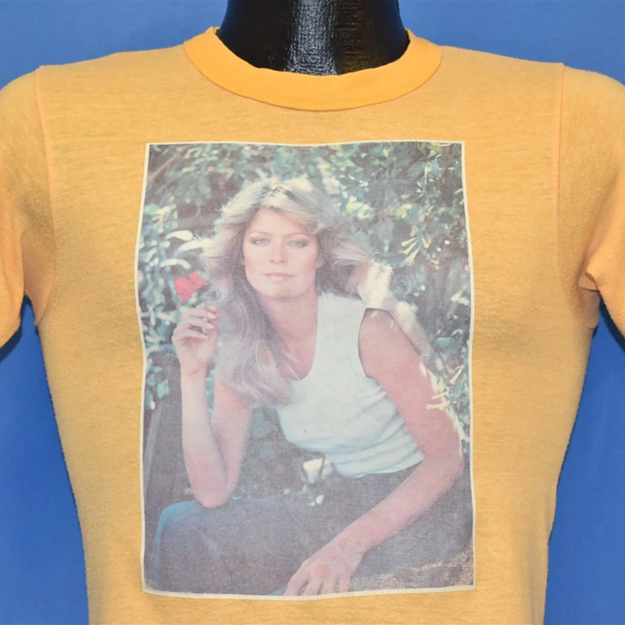 70S Farrah Fawcett Iron On Promo Yellow T Shirt Extra Small