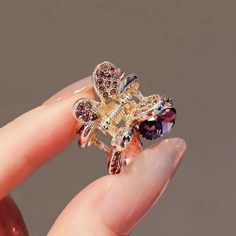 Exquisite Lila Kristall Schmetterling Kleine Haar Klaue Stirn Pony Haar Rutschen Mini Seite Clip frauen Koreanische Haar Zubehör – Detail 4