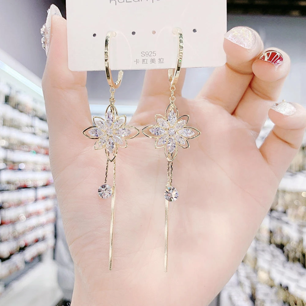 Pendientes de flecos de flores pendientes de flecos de flores blancas, pendientes regalo para niñas, pendientes largos con | - AliExpress