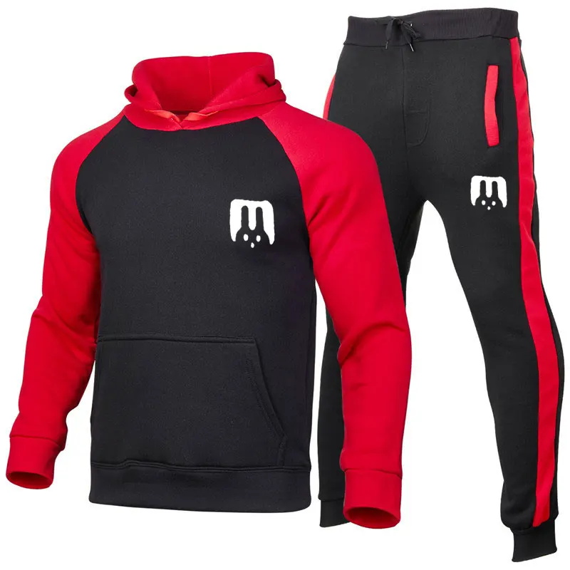 Popular Running Raglan Sleeve Hooded Sweater Set Autumn/Winter Warm Fashion Casual Set Sweatshirt Set