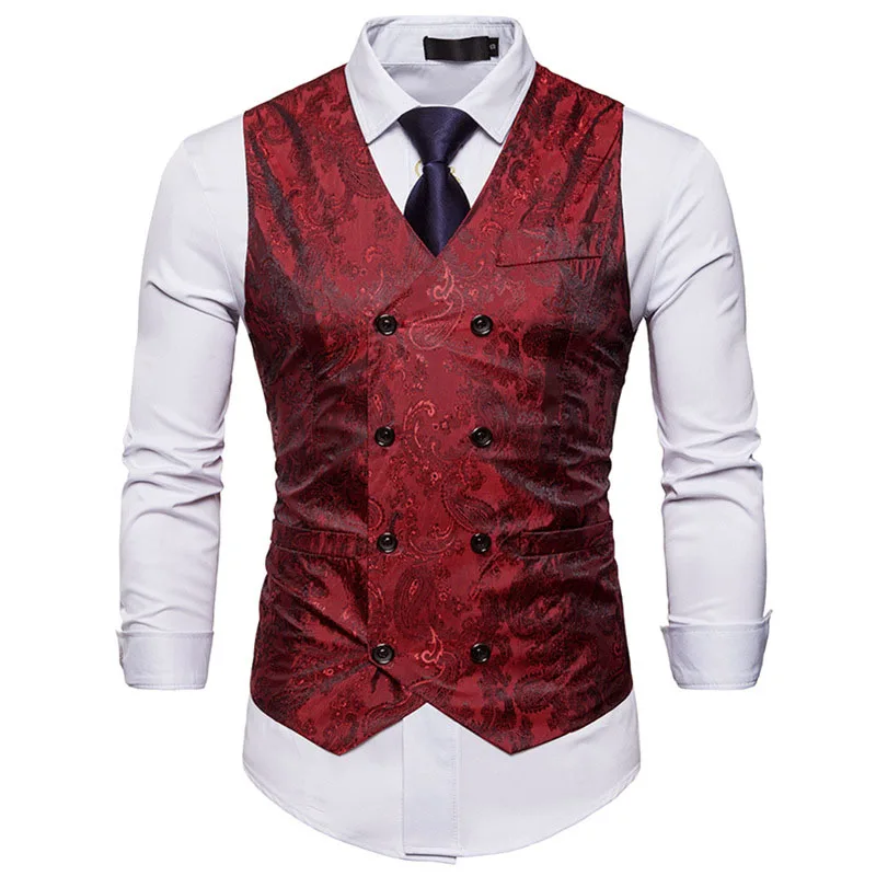 Gilet Da Uomo Rosso Paisley Gilet Colete Masculino 2024 Brand Steampunk Abito Doppiopetto Gilet Gilet Da Uomo Gilet Da Sposa Per Feste