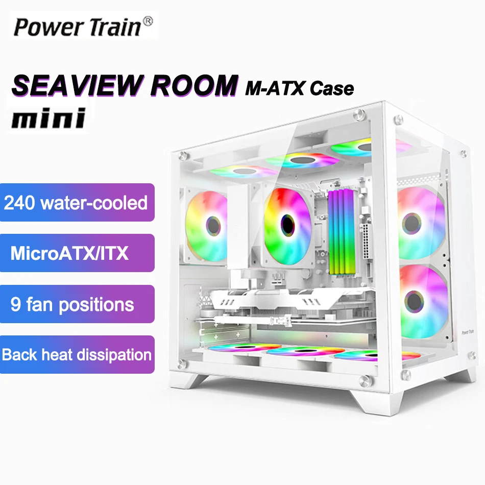 Power Train Seaview Room Mini Game Computer Case Seaview Side Trasparente M-Atx Chassis Support 240 Water Cooler