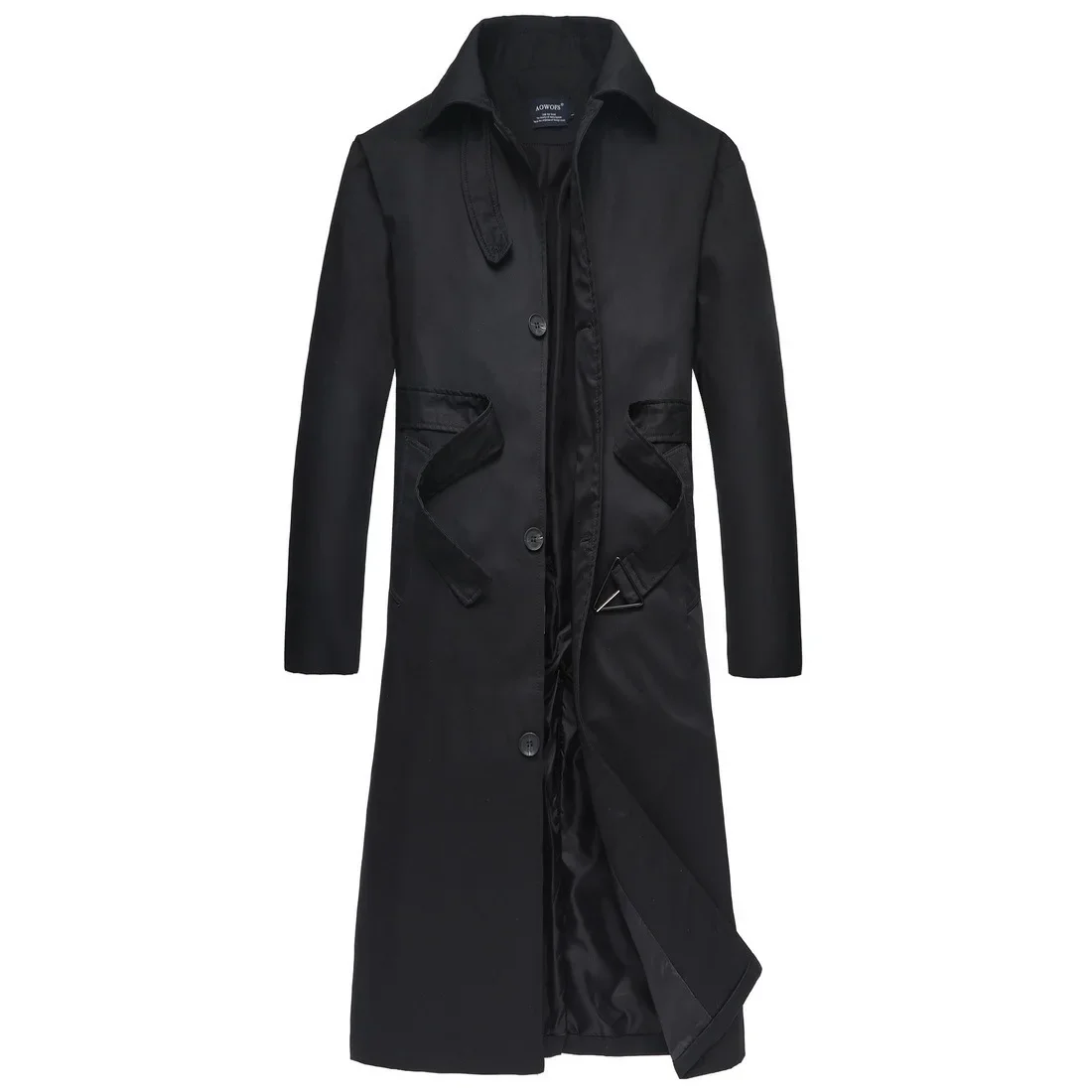 Spring and Autumn New Large Men's Mid Length Windbreaker Long Solid Polo Coat