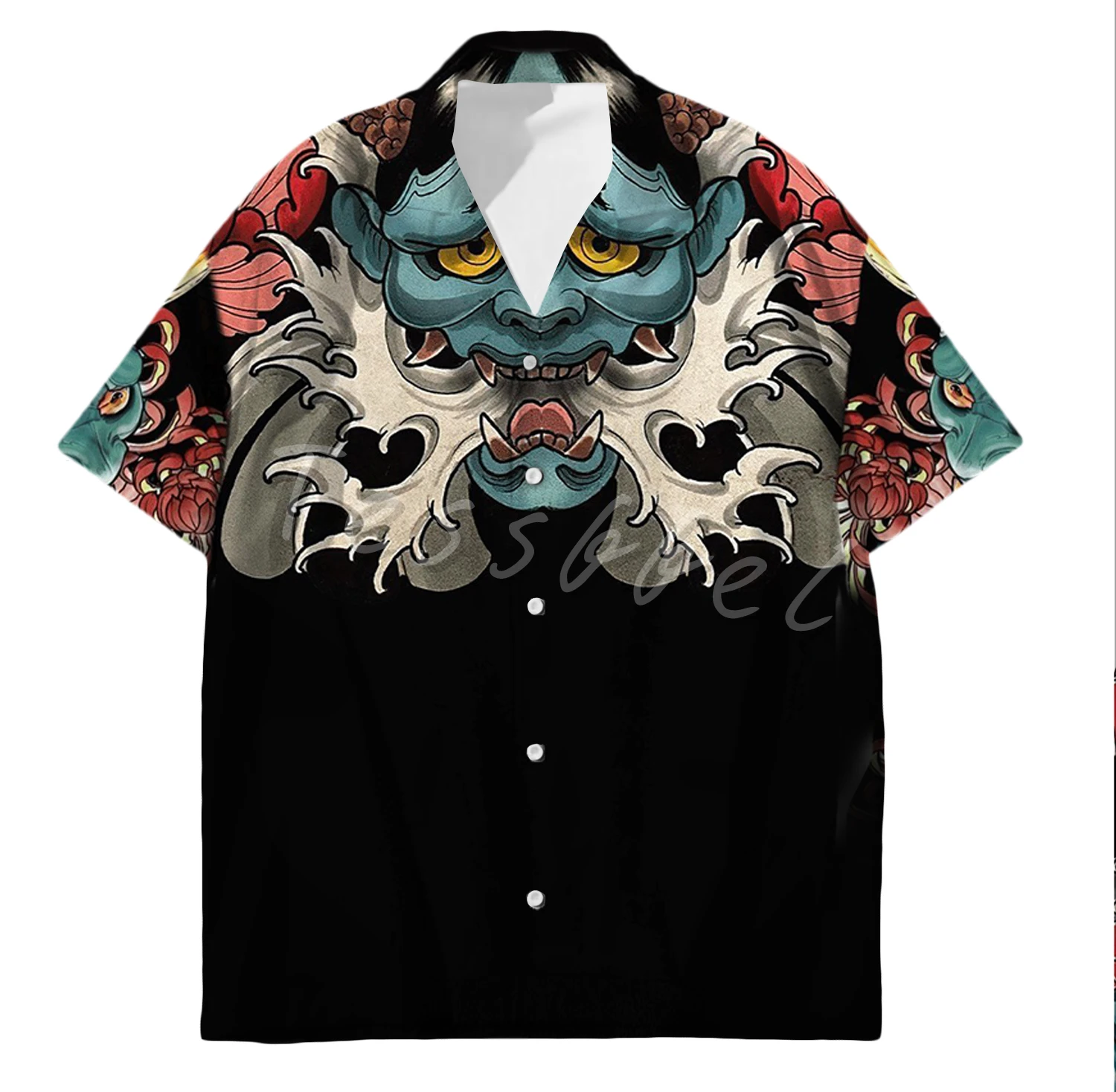 Tessffel Samurai Japanese Tattoo 3D Printed Men's Hawaiian Shirt Beach Shirt Fashion Summer Harajuku Casual Oversized Streetwear 4