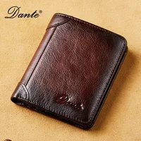 Dante Leather Men's Wallets RFID Anti-theft Brush Degaus Head Layer Cowhide Retro Casual Vertical Money Bag Money Two fold Clips 1