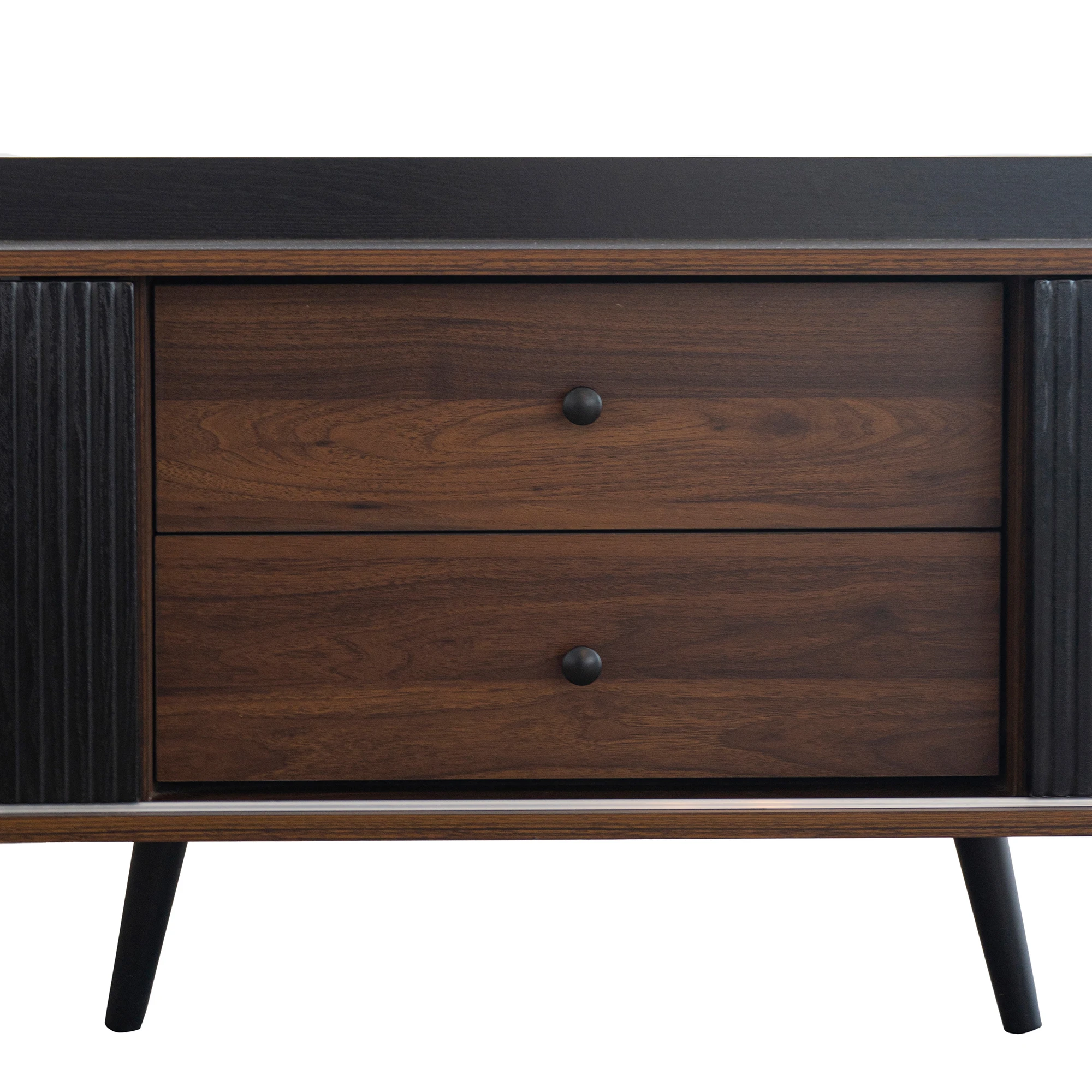 TV-Schrank Schwarz und Naturholzfarbe TV-Tisch TV-Tafel Lowboard-Panel mit Türen und Schubladen, Regalen H58/L160/T40 cm – Detail 8