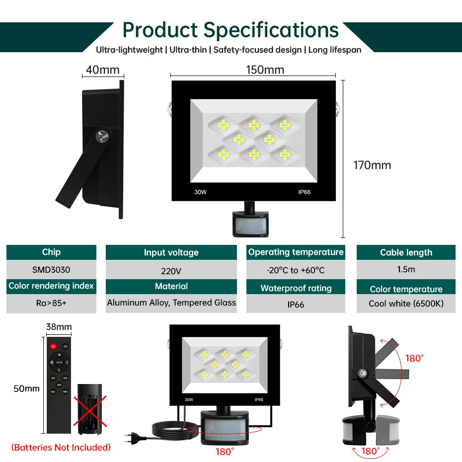 EU AU UK LED Floodlight Motion Sensor Remote AC220V 30W-100W Sb9b2c2eed7614a6cbc65d0758006f472c