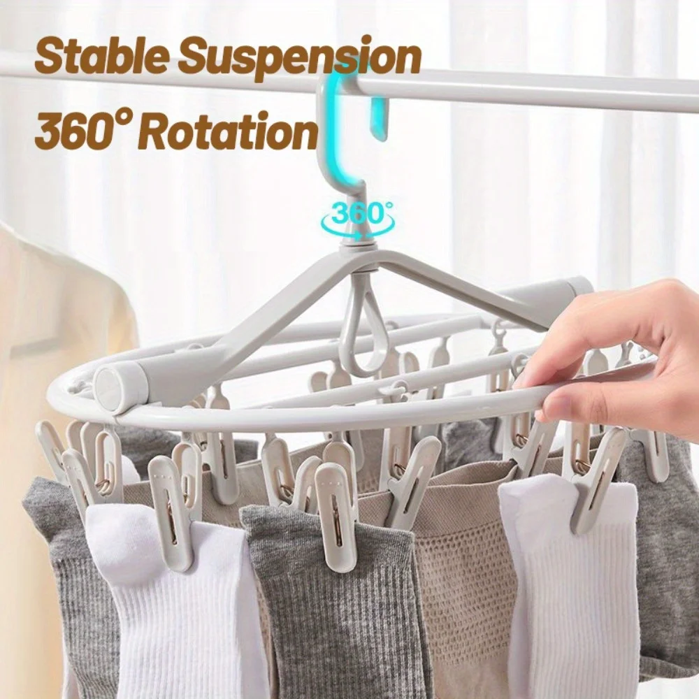 Folding Clothes Dryer Hanger 20 Clips Clothes Dryer Multifunctional Windproof Socks Underwear Plastic Drying Rack Home Gadgets 2