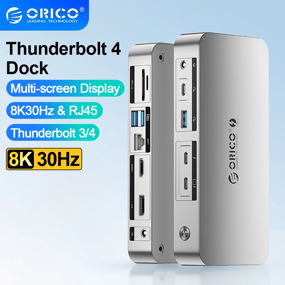 

ORICO Thunderbolt 4 Docking Station Type C to HDMI-compatible Adapter 8K@30Hz USB 3.2 Gen2 HUB Splitter for MacBook Mac Windows