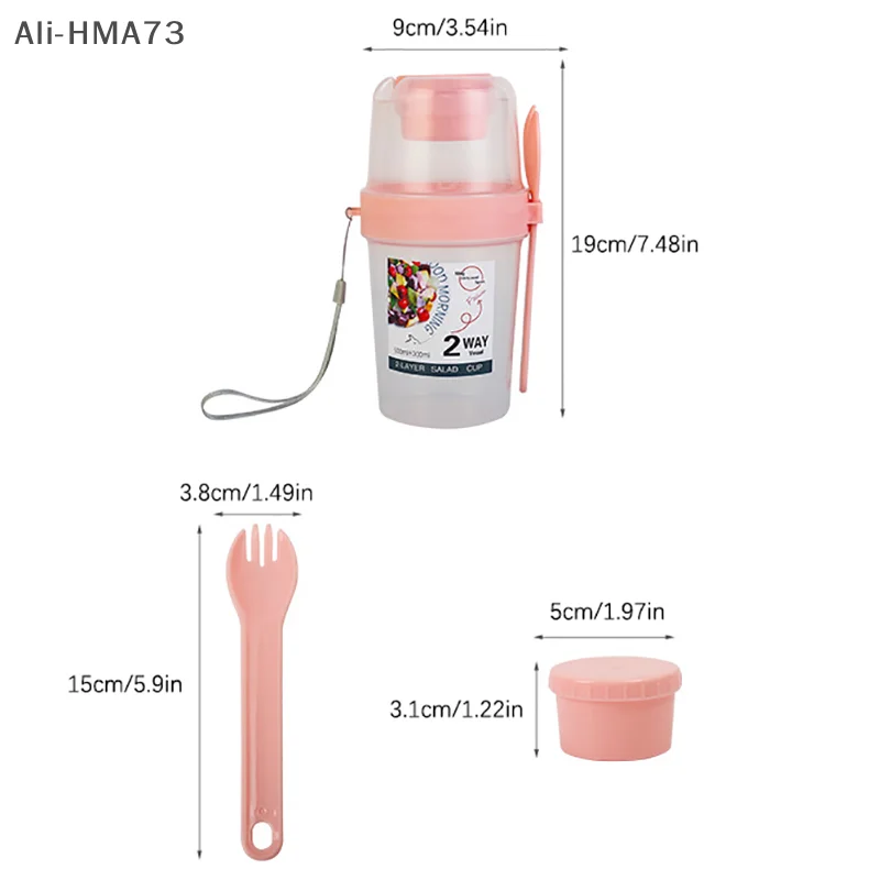 HMA73-Breakfast Fruit Oat Yogurt Salad Cup With Lid And Spoon Two-layers Food Storage Bento Box Fitness Fat-Reduced Taper Bowl