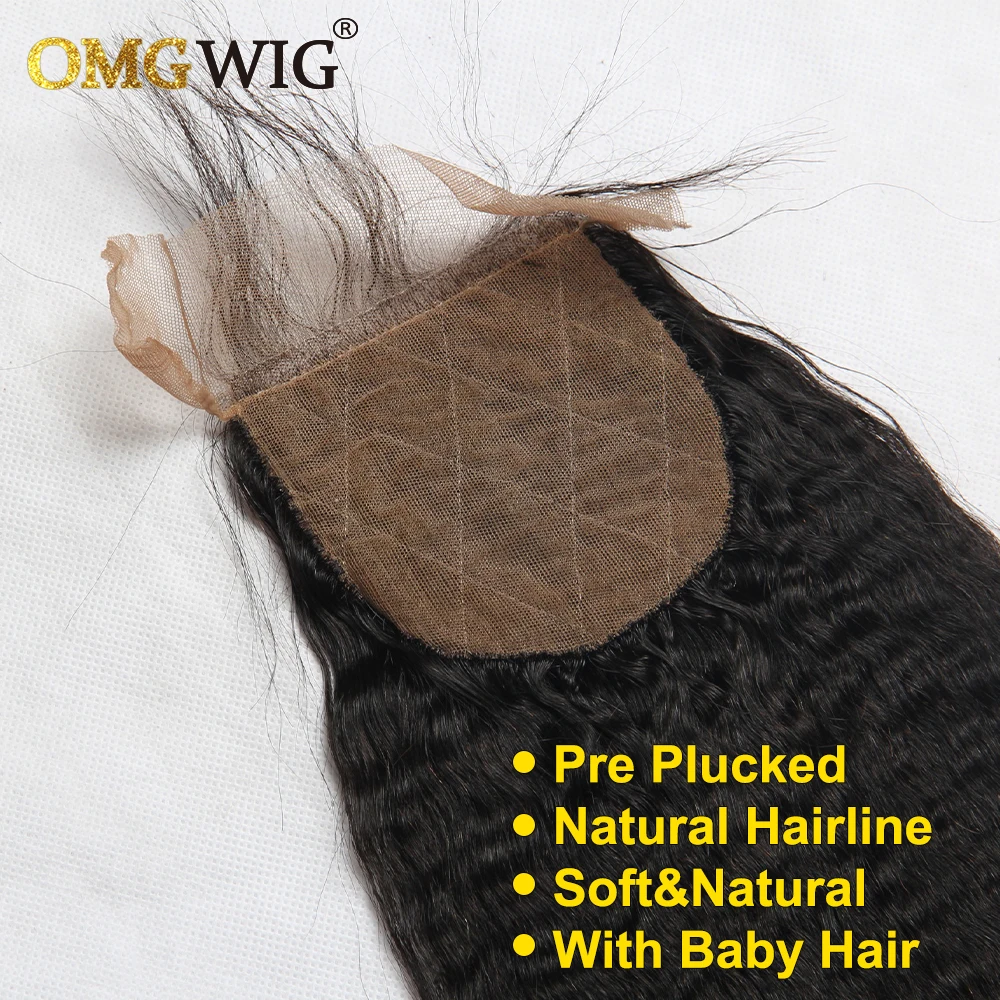 22'' 4x4 Silk Base Closure Kinky Straight Human Hair Lace Frontal Free Part Bleached Knots Transparent Lace Top Human Hair