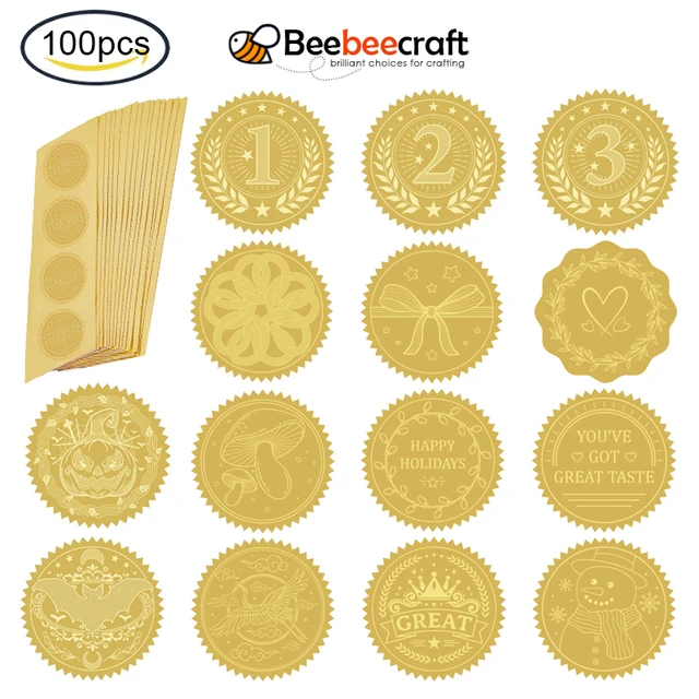 Gold Award Ribbon Embossed Foil Seal (1 1/4 x 2, 100 Pack