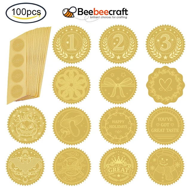 100pcs Golden Self Adhesive Embossed Seals Gold Stickers Medal