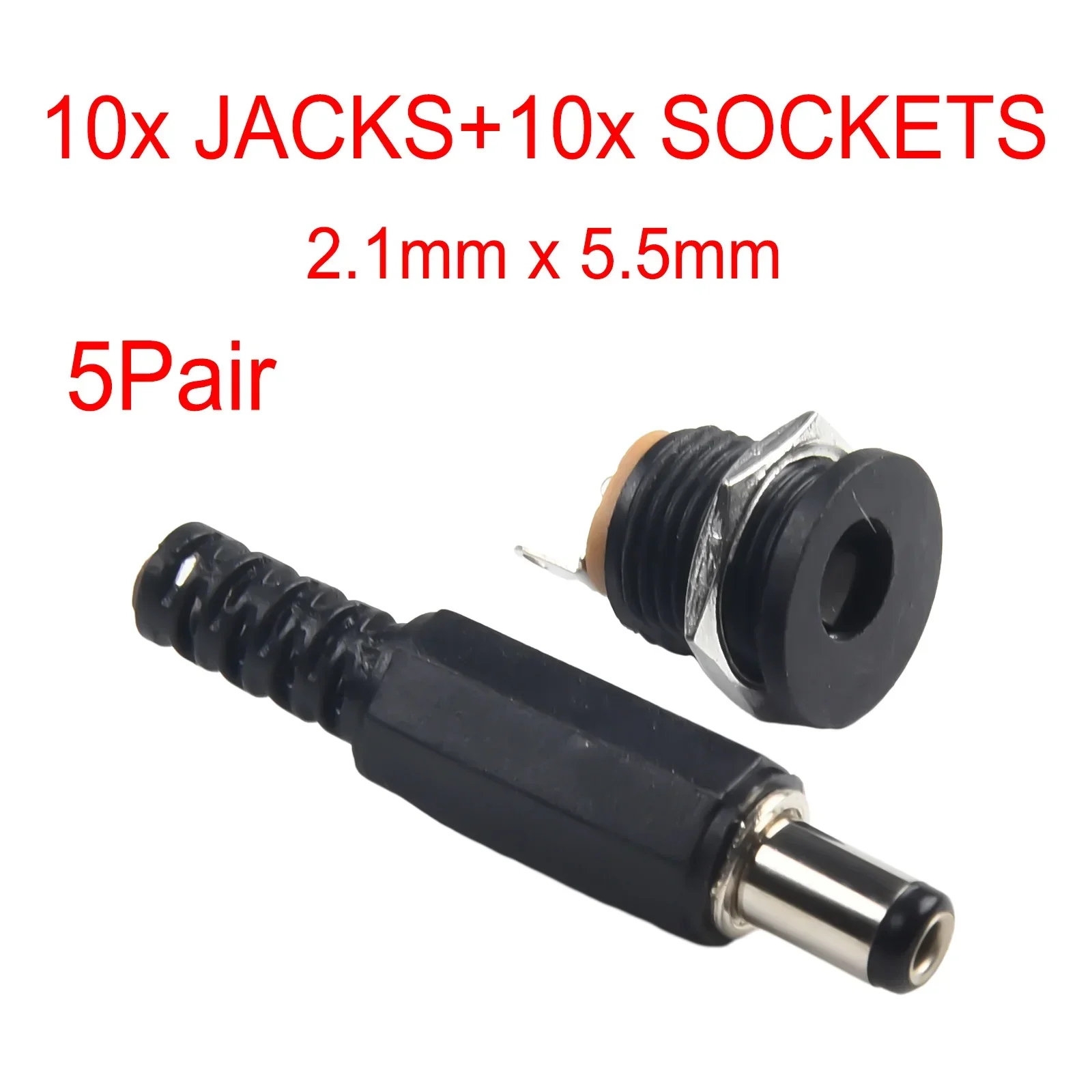 Socket DC Power Plug 5 Pair 1A-5A Mount Nut Quick Connect Replacement Black Connector Male Female Socket Panel