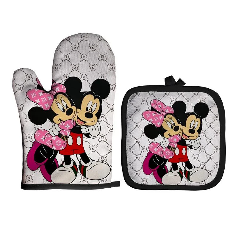 Silicone Oven Mitts Kitchen Gloves Silicone Oven Gloves Mickey Mouse Oven Mitts and Potholders Disney Microwave Oven Gloves Non-Slip Cooking Heat Resistant Baking Gloves for Kitchen