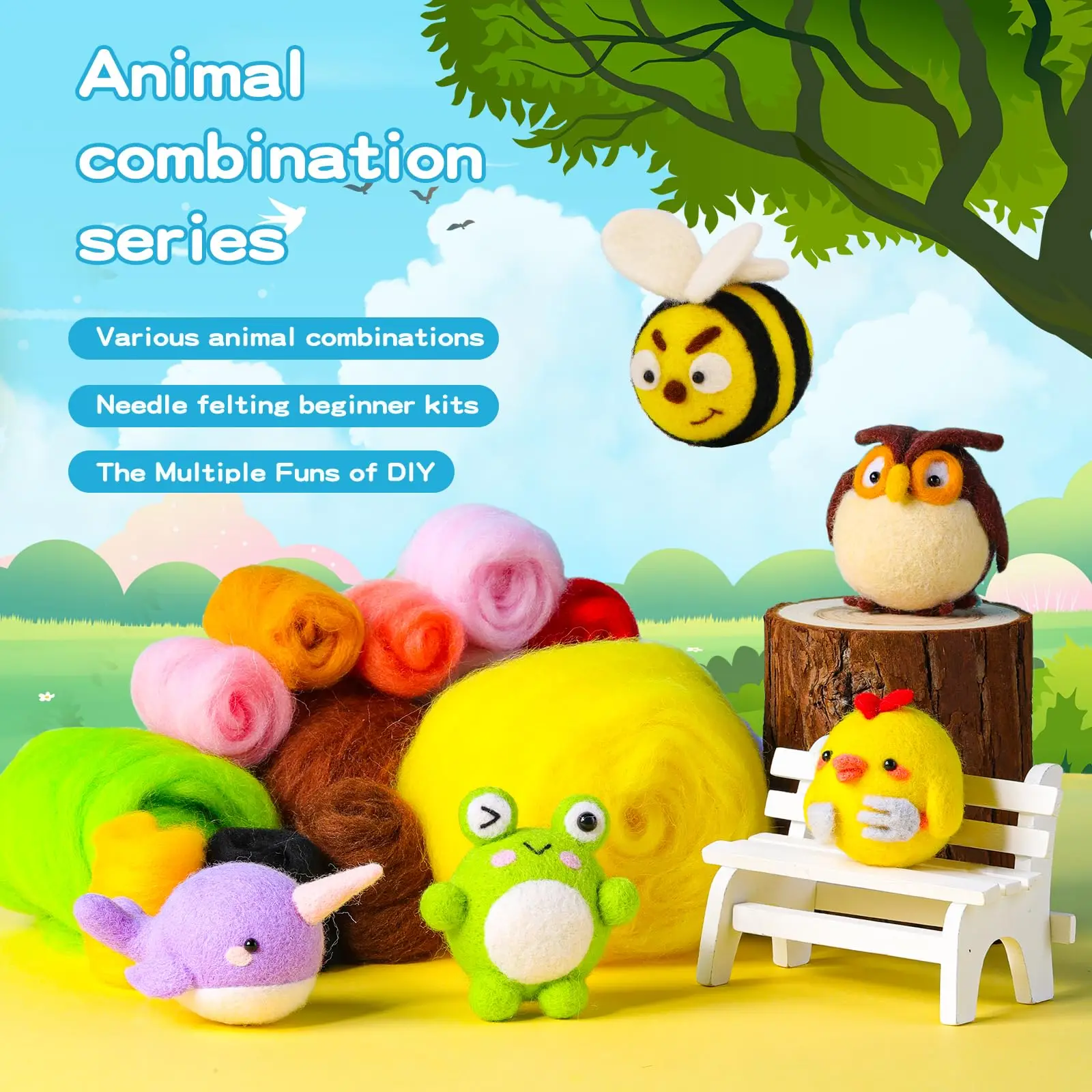 Animal Felting Kits 5PCS For Beginners Adults Wool Felting Kit Including Wool Roving Foam Pad Instructions For DIY