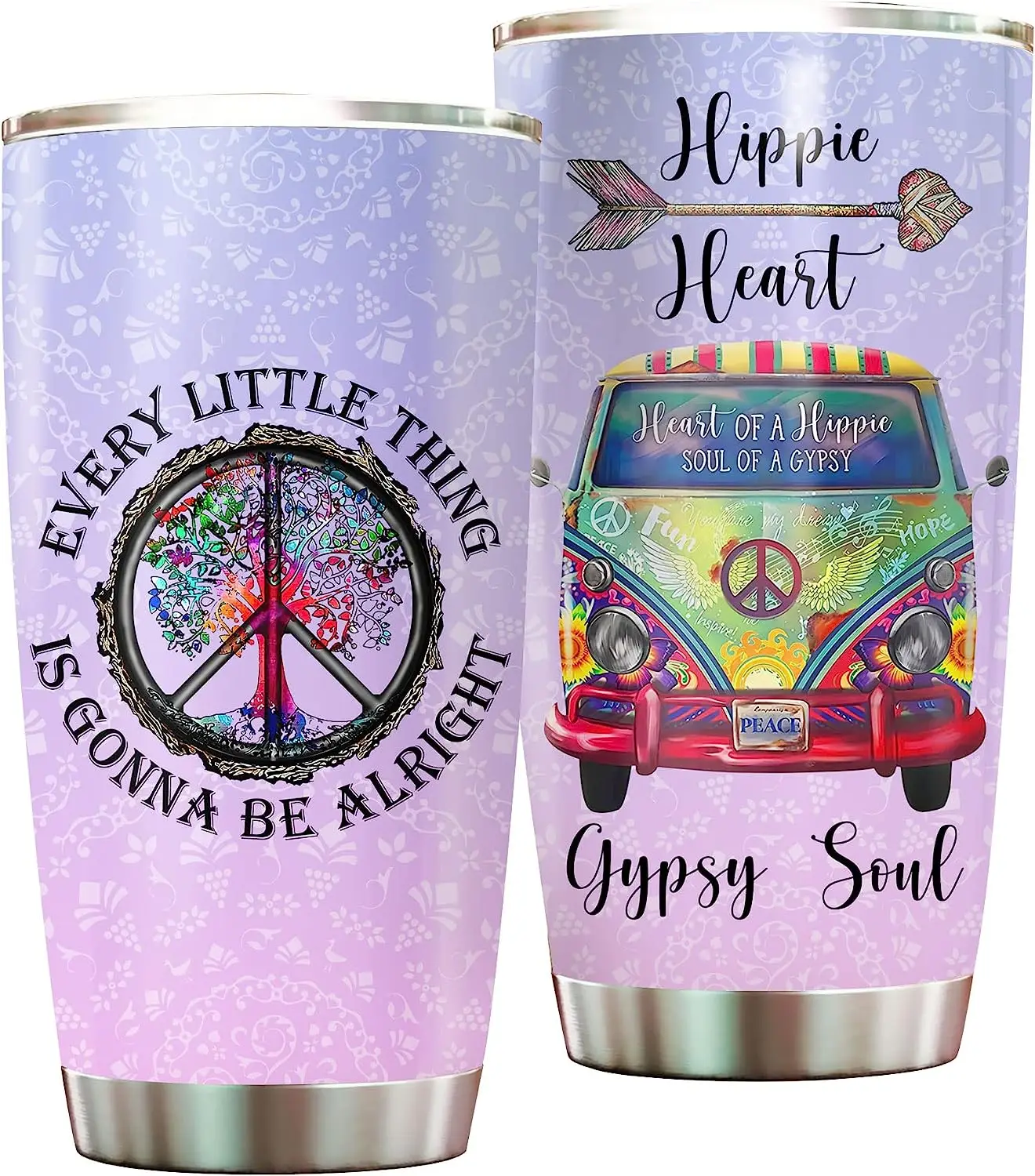 

Peace and Love Tumbler Cup with Lid - Everything Is Gonna Be Right Hippie Coffee Mug Gift for Girl Stainless Steel Tumbler 20oz
