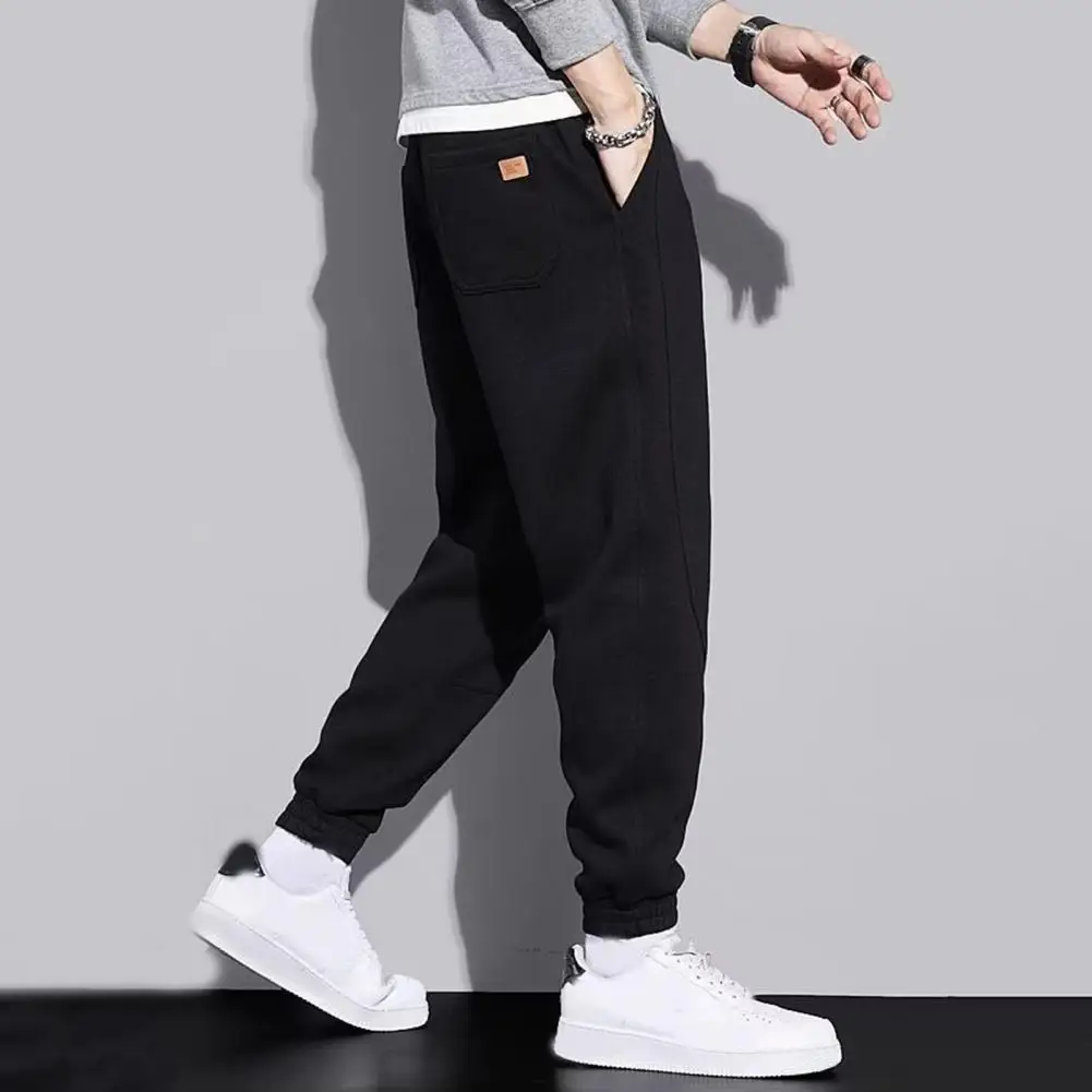

Men Casual Pants Men's Thick Warm Patchwork Ankle-banded Drawstring Sweatpants with Deep Crotch Casual Pockets Mid for Winter