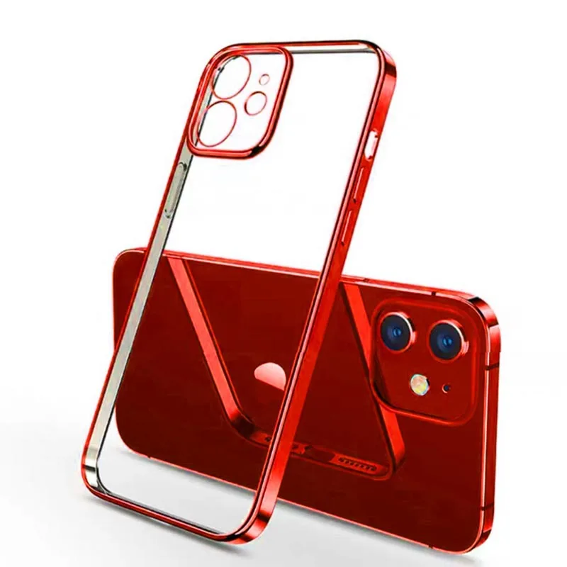 thumbnail image 1 of Luxury Plating Square Frame Silicone Transparent Case on For iPhone 11 12 13 14 15 Pro Max X XR XS Max 7 Plus Clear Back Cover, 1 of 5