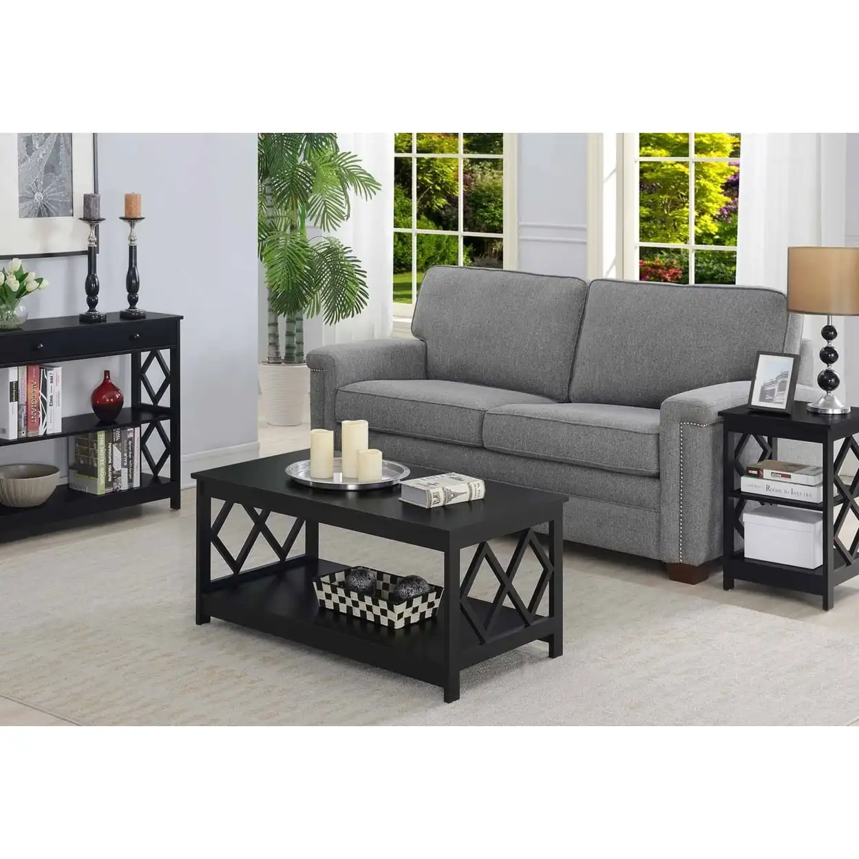 

Diamond Coffee Table Black beautiful modern style Lead-free paint clean line outline Easy to clean
