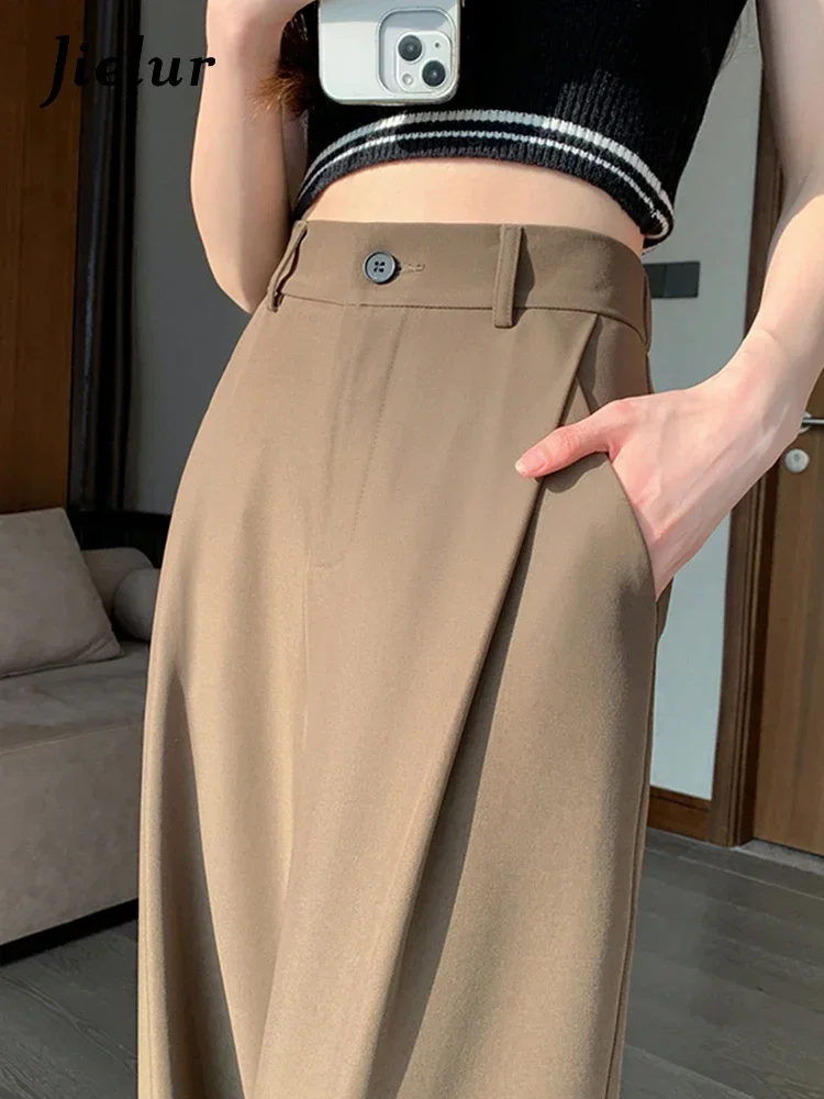 

Jielur Solid Color Wide Female Leg Pants Spring New High Waist Slim Casual Straight Suit Trouser Woman Korean Style Simple Pants