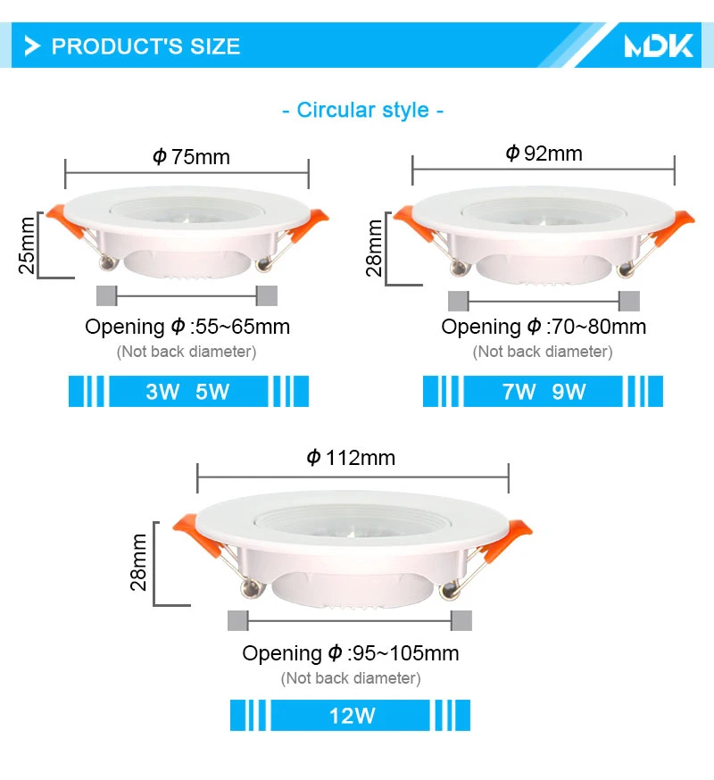 Description Picture 5 of item10pcs LED downlight 5W 7W 9W 12W Angle adjustable ceiling light spotlights 3W rotating AC220V 110V indoor lighting