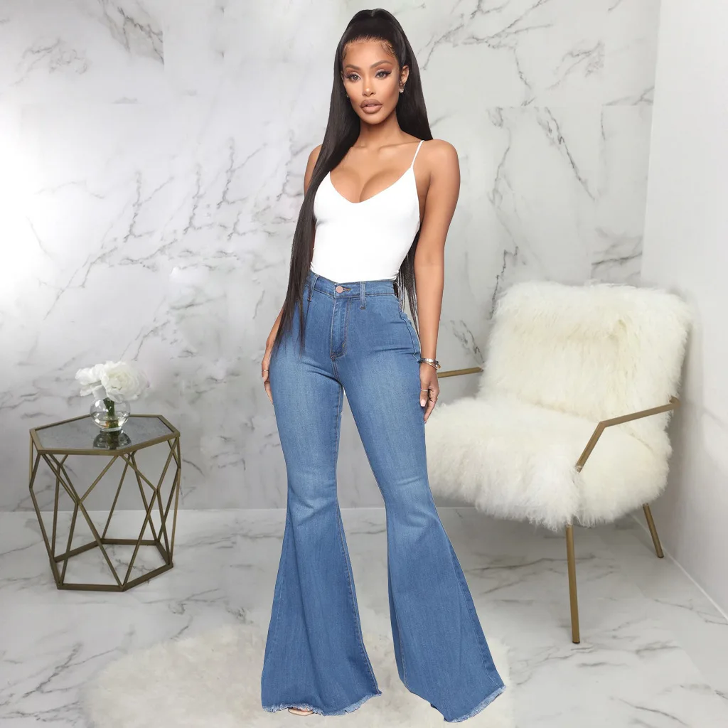 leather pants Tilorraine 2022 European and American fashion high waist versatile slim elastic denim flared pants  jeans woman  wide leg jeans cargo pants