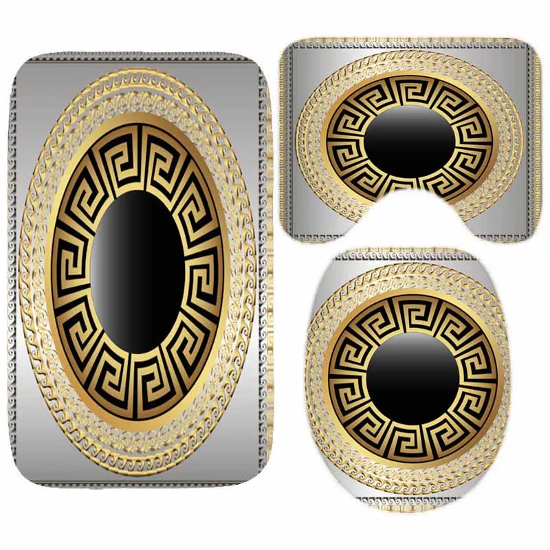 Geometric Grecian Key Meander Mandala Pattern Shower Curtain and Rug Set Bathroom Mats Rugs shower curtains