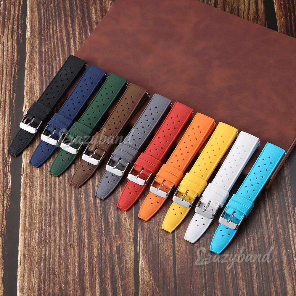 Universal Soft Silicone Sport Watch Strap - Breathable Rubber Bracelet in Brown, Orange, and Black (20mm & 22mm)