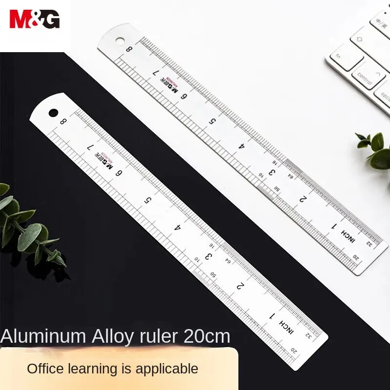 20cm Aluminum Alloy Ruler Measuring Drawing Scale Ruler Two-way Scale Office Supplies School Stationery
