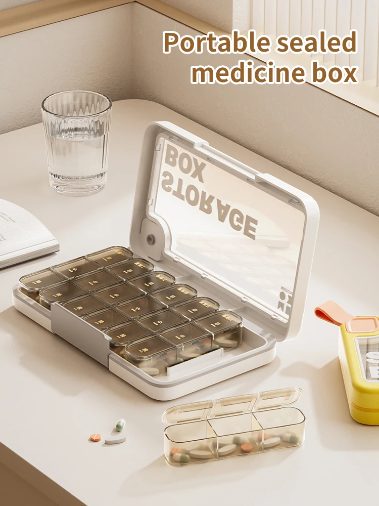 

Portable medicine box packed with small pills seven days a week, medicine divider, medicine storage box, medicine reminder morni