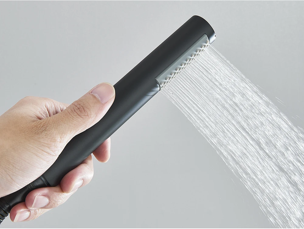 Brushed Gold Hand Held Shower Head Black Finish Image 7