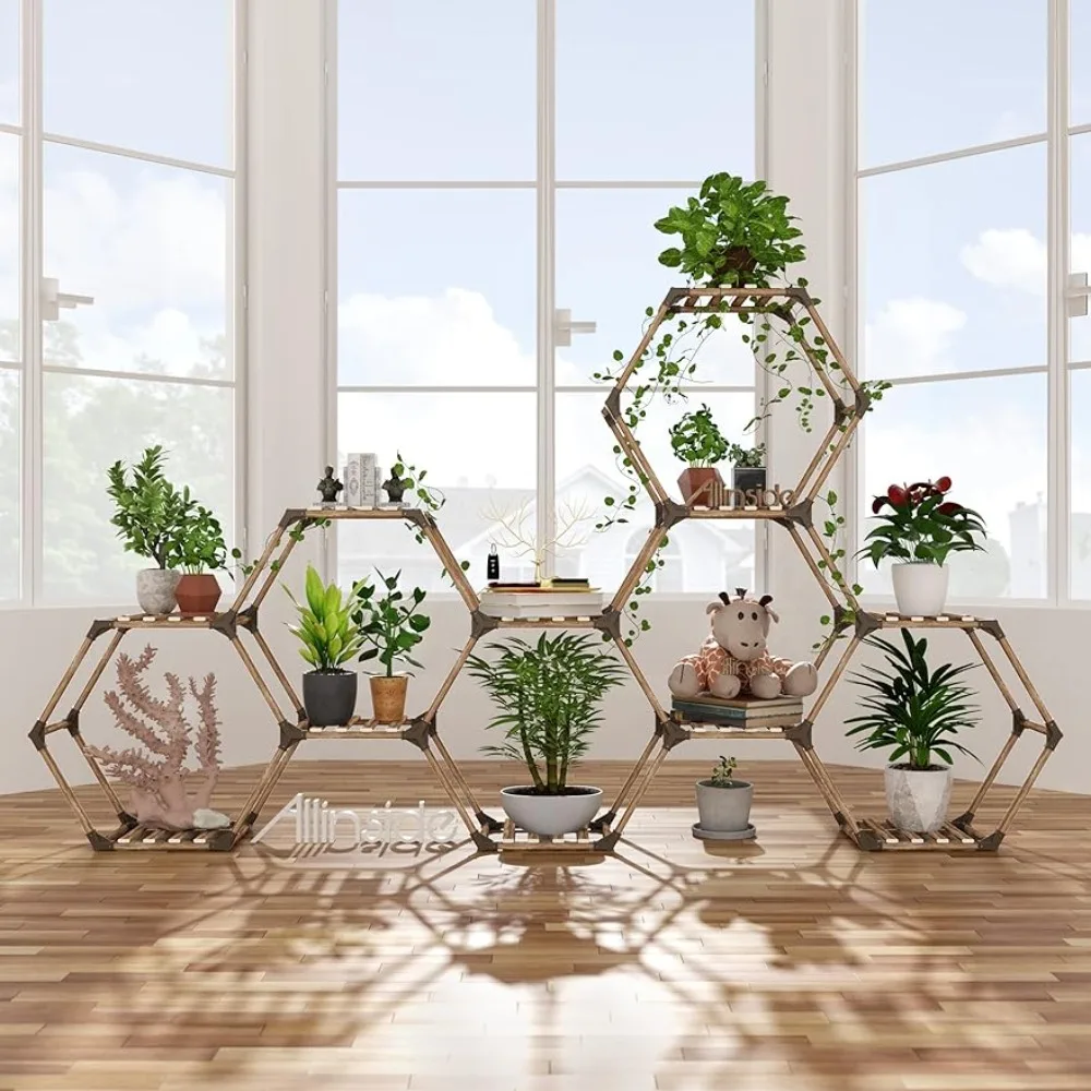 allinside-hexagonal-plant-stand-indoor-wood-outdoor-plant-shelf-for-plants-11-potted-ladder-plant-holder-transformable-plant