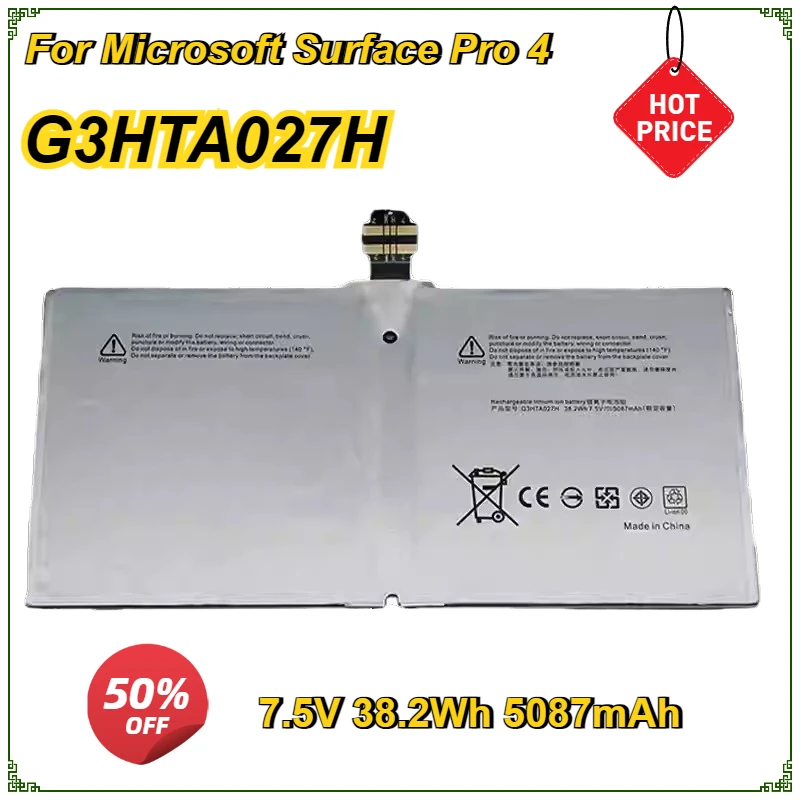 New G3HTA027H DYNR01 Laptop Battery for Microsoft Surface Pro 4 1724 12.3" Tablet 7.5V 5087mAh 38.2Wh