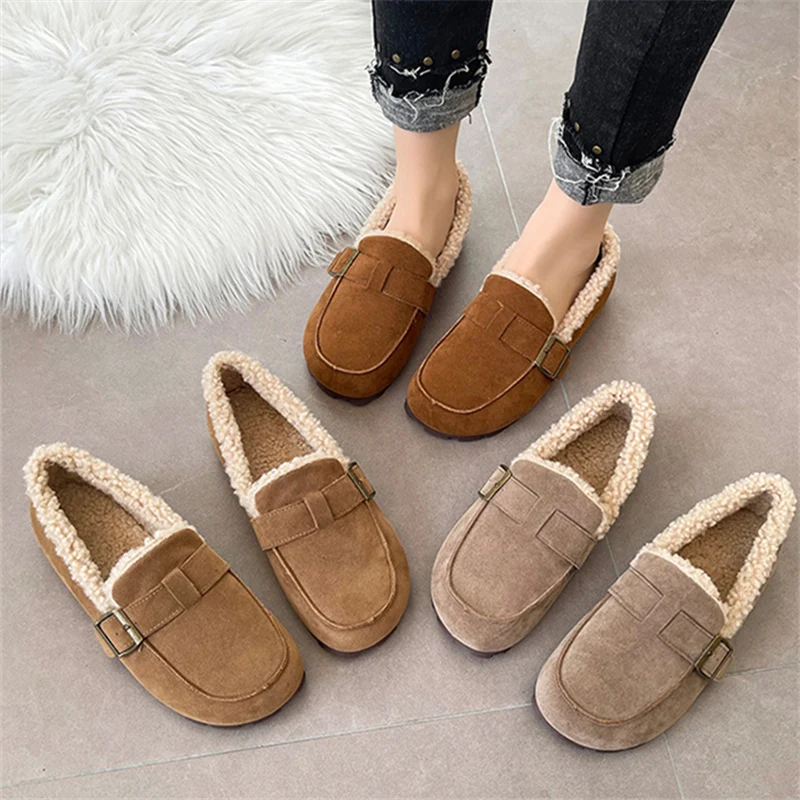 

Лоферы в стиле ретро с мехом женские туфли с круглым носком мягкие повседневные женские кроссовки Мокасины Новинка зимняя парусиновая базовая обувь для отдыха флок на шнуровке