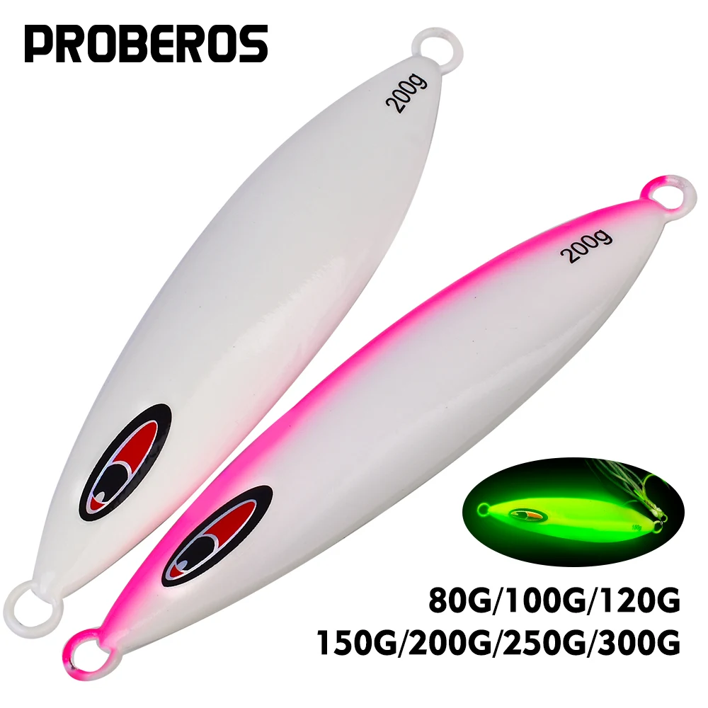 Proberos schnell sinkender Köder zum Tiefsee-Nachtangeln, leuchtender Metall-Jig-Angelköder, 80 g/100 g/120 g/150 g/200 g/250 g/300 g