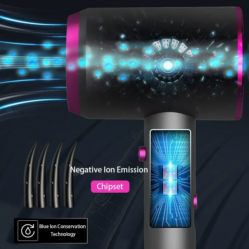 Professional Hair Dryer with Blue Light, Negative Ionic Blower and Electric Hairdryer Brush Comb 3