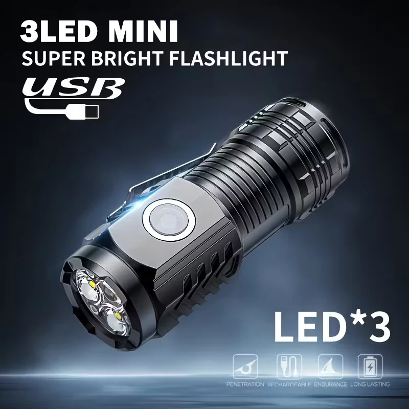 รูปสินค้า ไฟฉายพกพา 3 LED ชาร์จได้ กันน้ำ