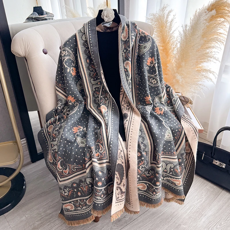 Fashion Women's Faux Cashmere Winter Wrap Vintage Paisley Printed Tasseled Scarf Warm Shawl Stylish Accessory Perfect