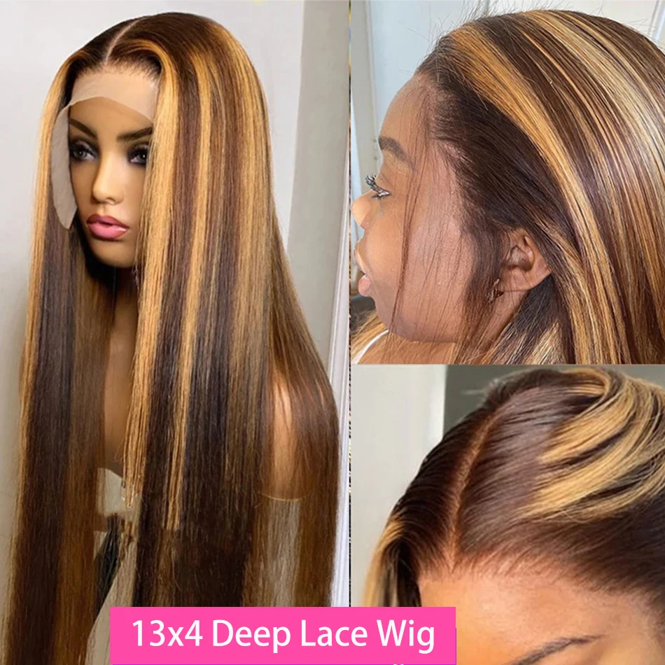 Highlight Wig Human Hair 13x4 Straight Lace Front Wigs Brazillian PrePlucked Cheap Ombre Hd Lace Front Human Hair Wigs For Women