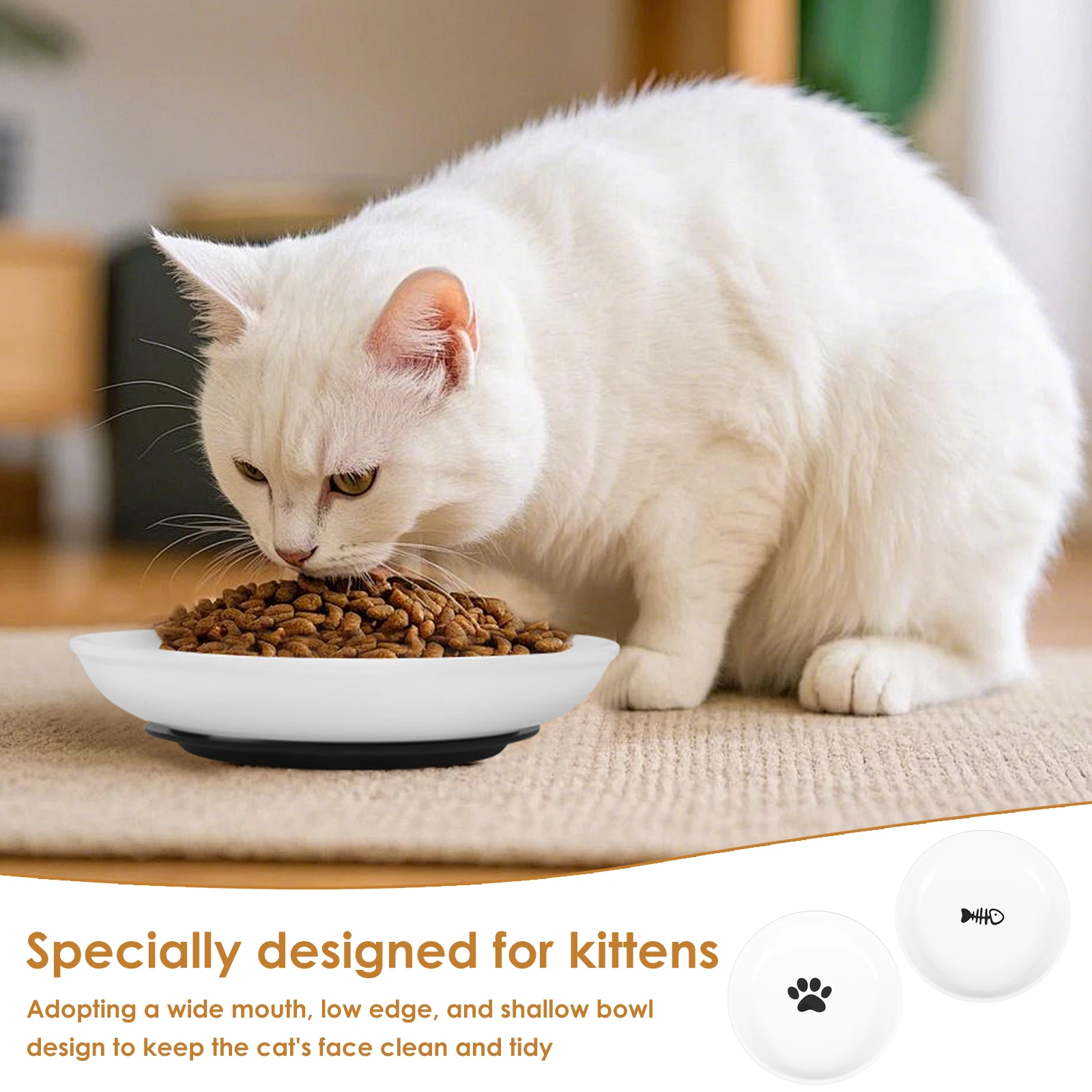 2/4Pcs Pet Bowl Ceramic Cat Food Bowl with Nonslip Silicone Base Pet Snacks Canned Plate Shallow Wide Kitten Bowls Pet Supplies