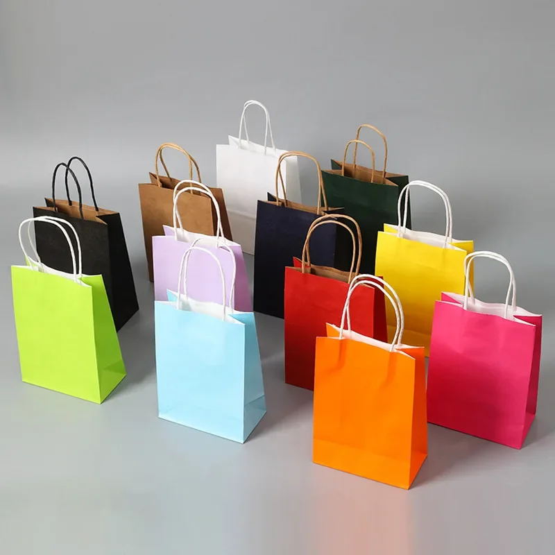 30/50/100pcs Mini Small Kraft Paper Bag with Handles Festival Gift Bag High Quality Candy Shopping Bags 1