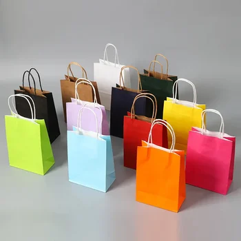 30/50/100pcs Mini Small Kraft Paper Bag with Handles Festival Gift Bag High Quality Candy Shopping Bags 1