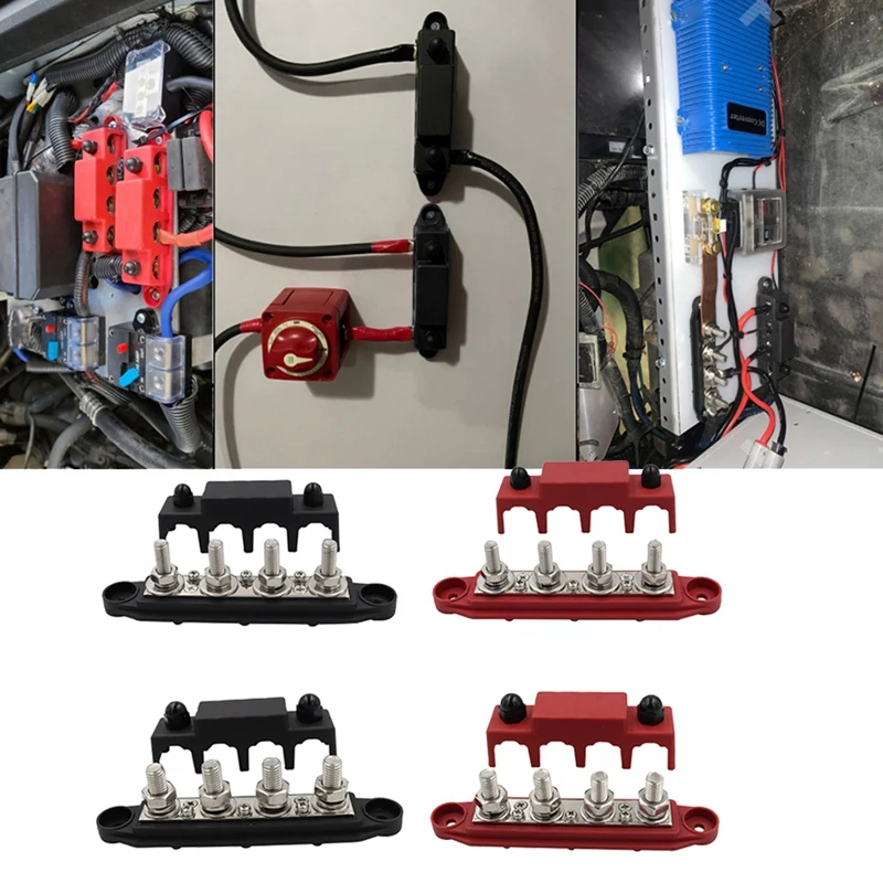 

4Pcs M8+M10 250A Power Distribution Block Busbar Battery Car Rv-Marine Cable Organizer Box Black+Red